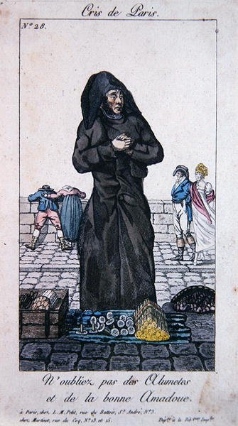 Vendedor ambulante de fósforos y leña, principios del siglo XIX de French School