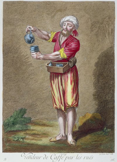 Vendedor ambulante de café, de la Colección de Grabados de Trajes del Levante, grabado por G. Scotin, 1707-08 de French School