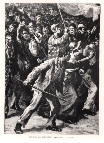 Huelguistas manifestándose en las calles de Chicago durante los disturbios de Pullman de 1894 de French School