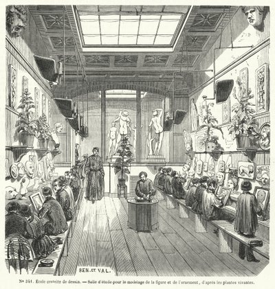 Estudiantes en una clase en una escuela gratuita de dibujo, Francia de French School