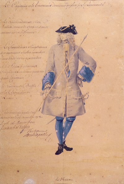 Estudio del uniforme de un marino estacionado en Le Havre, 1718 de French School