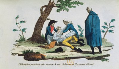Cirujano operando a un coronel de los húsares en el campo de batalla de French School