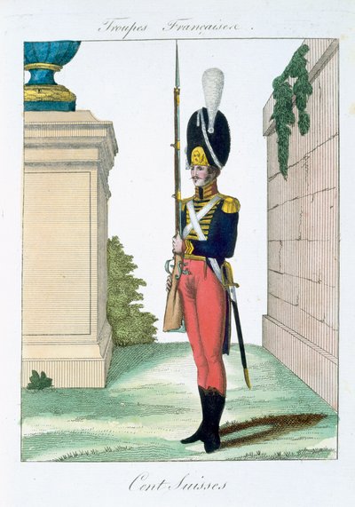 Centurión Suizo, de Troupes Francaises, pub. chez Basset, París, c.1790 de French School