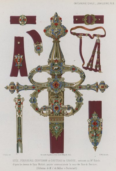 Espada, vaina, cinturón y cuchillo de caza de French School
