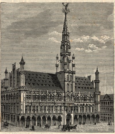 Sistema de pararrayos en el Ayuntamiento de Bruselas en el siglo XIX - Grabado en “Ciencias al alcance de todos - física y química populares” por Alexis Clerc - Finales del siglo XIX - Colección privada de French School