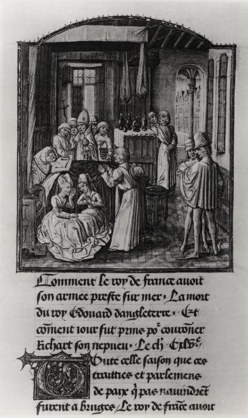 La muerte de Eduardo III, Rey de Inglaterra en el Castillo de Shene, de la Crónica de Froissart, finales del siglo XV de French School
