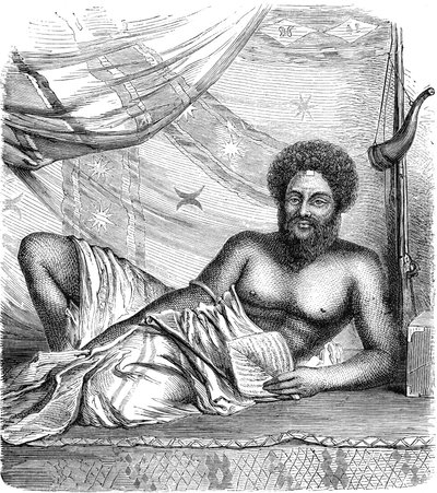 THAKOMBAU, Rey de las Islas VITI (FIDJI), Océano Pacífico. Grabado 1885 de French School