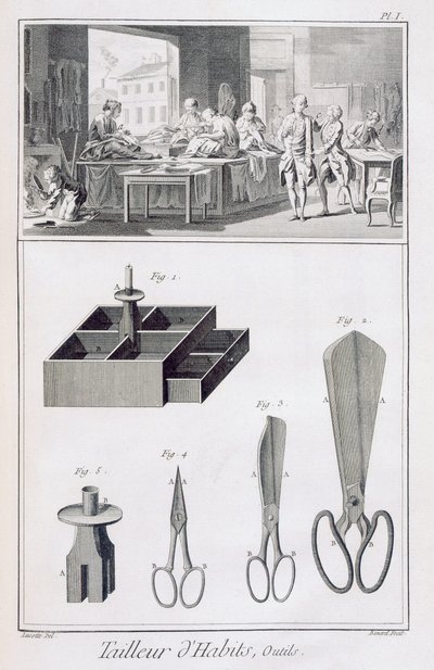 Sastre, de la Encyclopedie des Sciences et Metiers por Denis Diderot, publicado c.1770 de French School
