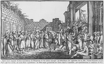 Toma de Argel, el ejército francés entrando en la kasbah, ilustración de un almanaque popular, 1831 de French School