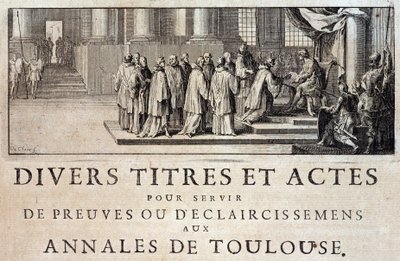 Toma de posesión de la Ciudad y el Condado de Toulouse por los emisarios del Rey Felipe III en 1271 en "Anales de la ciudad de Toulouse" de Germain de Lafaille, Toulouse de French School