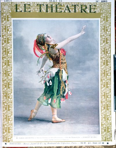 Tamara Platnovna Karsavina (1885-1978) como El Pájaro de Fuego por Igor Stravinsky (1882-1971) de la portada de la revista Le Theatre, mayo de 1911 de French School