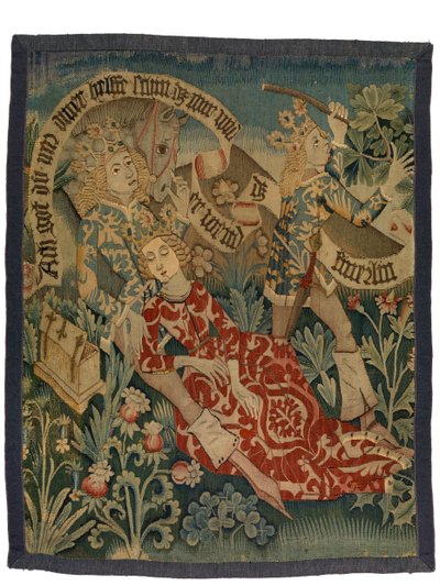 Tapiz que representa dos escenas de Der Busant "El buitre", de Alsacia, c.1475-1500 (lana, seda e hilos metálicos) de French School