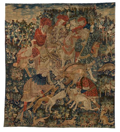 Fragmento de tapiz que representa la caza del jabalí, procedente de Arras de French School