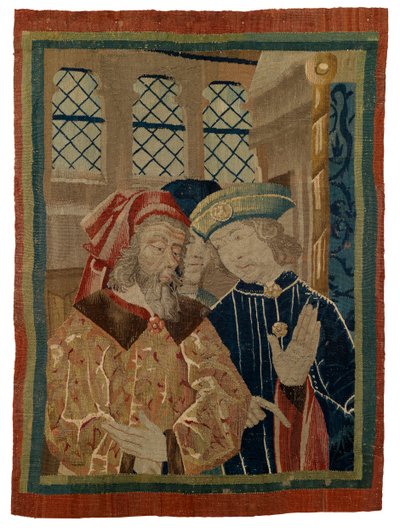 Fragmento de tapiz con tres figuras de French School