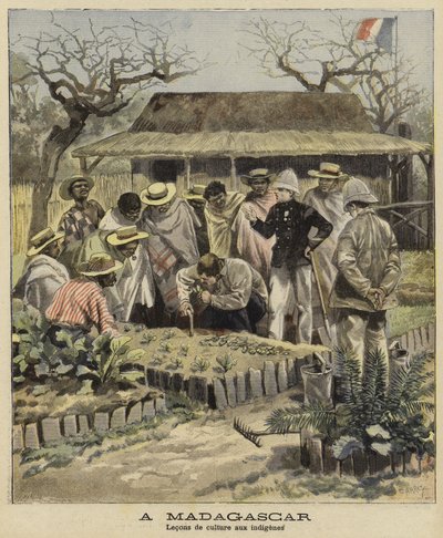 Enseñando técnicas agrícolas a los nativos, Madagascar, 1897 de French School
