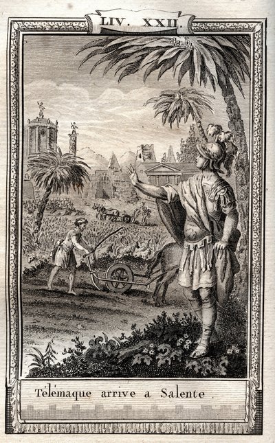 Telémaco regresa a Salente (Salento) - grabado de 1798 por Monnet en 