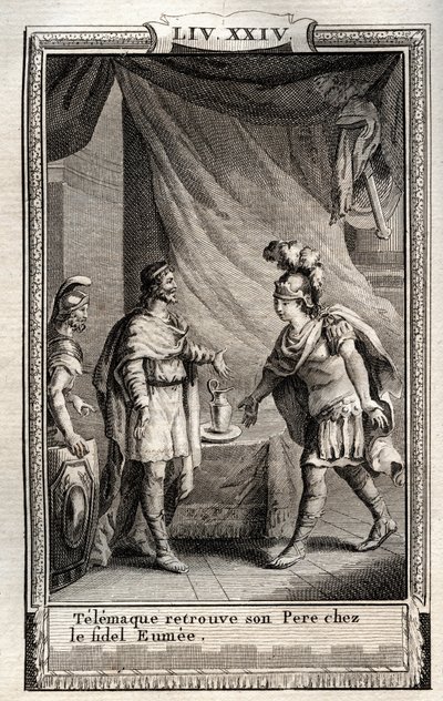 Telémaco encuentra a Ulises - grabado de 1798 por Monnet en 
