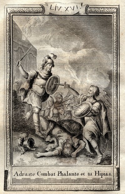 Telémaco supera a Hipias - grabado de 1798 por Monnet en “Las Aventuras de Telémaco, hijo de Ulises” por François de Salignac de La Mothe-Fénelon llamado Fénelon - de French School