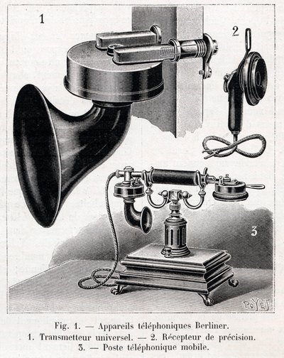 Aparato telefónico - Sistema Berliner - grabado en 
