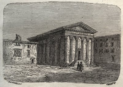 Templo de Augusto y Livia en Viena, en el departamento francés de Isere (templo romano) - grabado en 