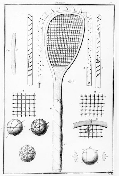 Raqueta y pelotas de tenis, de 