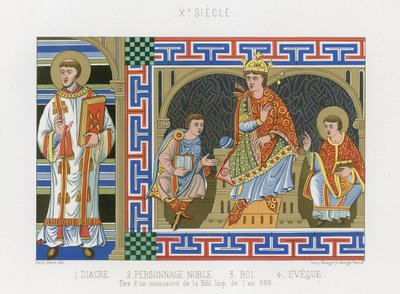 Representación de un diácono, nobleza, un rey y un obispo del siglo X de French School