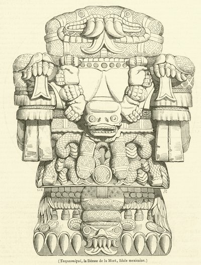 Teoyaomiqui, la Diosa de la Muerte, ídolo mexicano (grabado) de French School