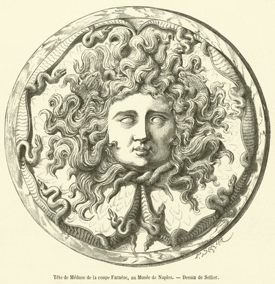 Cabeza de Medusa de la copa Farnese, en el Museo de Nápoles de French School