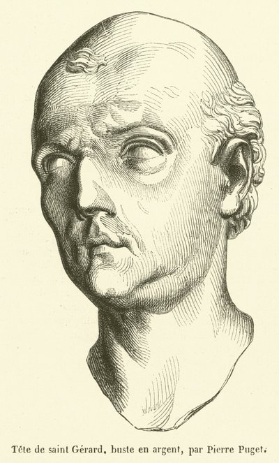 Cabeza de San Gerardo, busto en plata (grabado) de French School