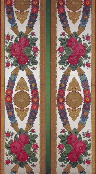 Textil con guirnaldas de margaritas y ramos de rosas por Cousin y Bony, Bissardon, Lyon, 1811 de French School