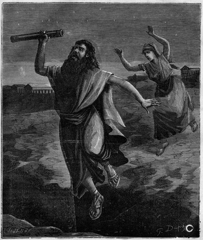 Tales de Mileto, matemático y filósofo griego (625 a.C. - 546 a.C.): "No vio un pozo abierto bajo sus pies y se dejó caer". de French School