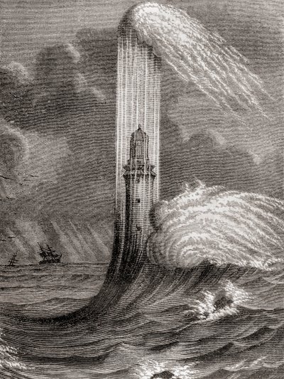 El faro de Eddystone del siglo XVIII, construido por John Rudyard, Eddystone Rocks, cerca de Rame Head, Inglaterra, de 