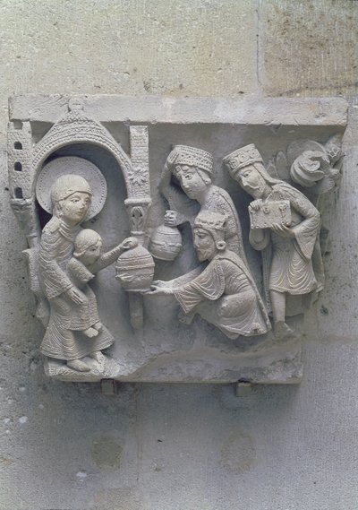 La adoración de los magos, capitel original de la nave de la catedral de French School