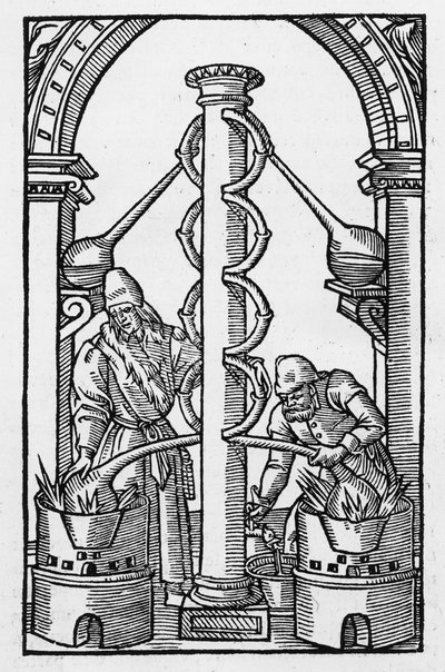 El alquimista en el trabajo, copia de una ilustración de 