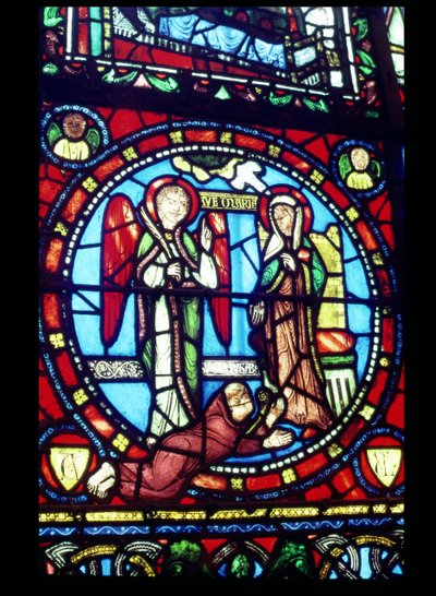 La Anunciación con Suger (c.1081-1151), siglo XII de French School