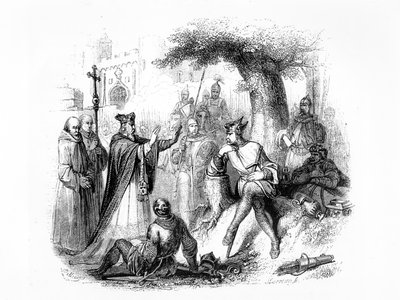 El arzobispo de Rouen en negociación con Rollo el Vikingo para proteger la ciudad de ataques de otros vikingos de French School