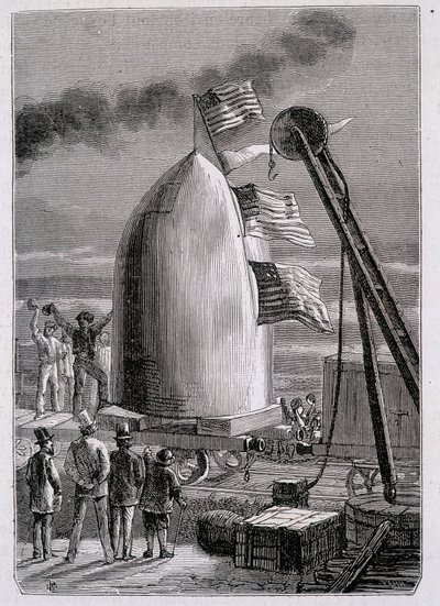 La llegada del proyectil a Stone-Hill - en “De la Tierra a la Luna” de Julio Verne de French School