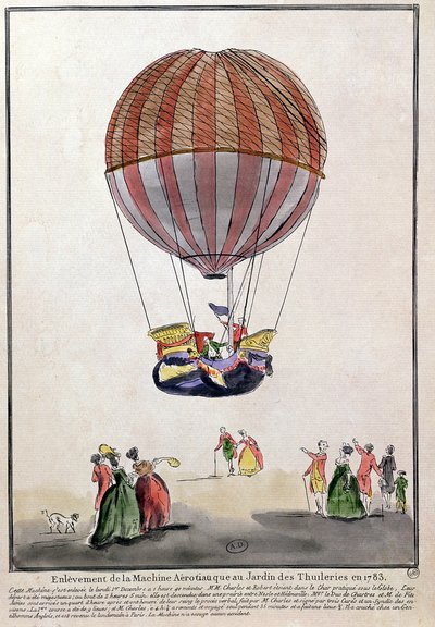 El ascenso del aerostato en el Jardín de las Tullerías, 1 de diciembre de 1783 de French School