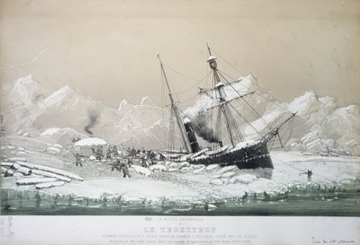 El vapor austriaco Tegetthof atrapado en el hielo y atacado por osos polares durante el viaje de exploración al Polo Norte 1872-4 de French School