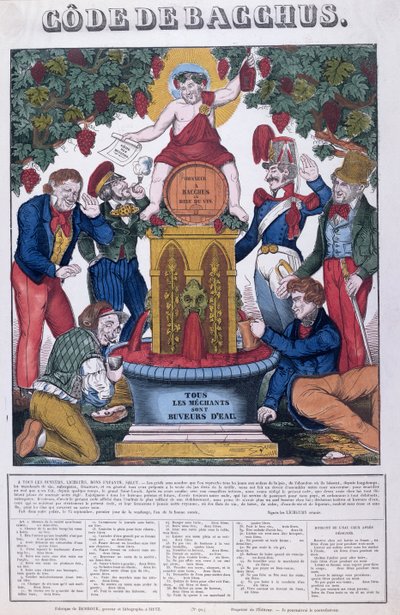 El código de Baco, todas las personas desagradables son bebedores de agua, caricatura sobre el alcoholismo, Imagerie de Metz, c.1840 de French School