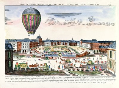 El viaje en globo de François Pilâtre de Rozier (1754-96) sobre el Château de Versailles, 23 de junio de 1784 de French School