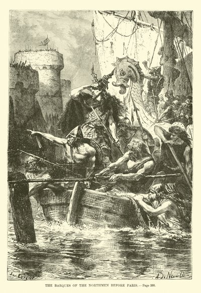 Las barcas de los normandos ante París de French School