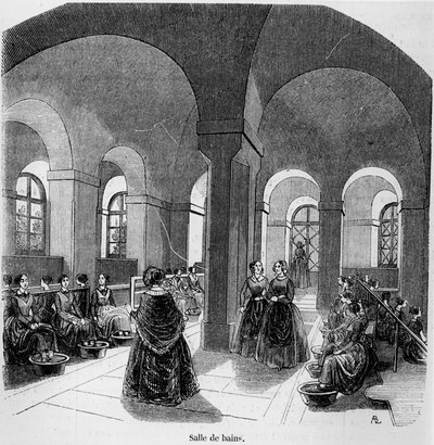 El Baño en el Instituto para Jóvenes Ciegos, en Tableau de Paris por Edmond Texier, publicado en 1852 de French School