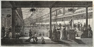 Los baños en el Hotel Lambert, Ile Saint-Louis, París, mediados del siglo XIX - Hotel Lambert, Ile Saint-Louis, escuela de natación para damas - Bain Lambert - Grabado en "Tableau-de-Paris" por Edmond Texier 1852 de French School