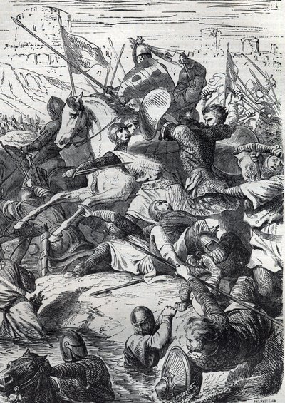 La Batalla de Kortrijk (Batalla de las Espuelas de Oro) entre el Rey de Francia y la Milicia Comunal Flamenca el 11 de julio de French School