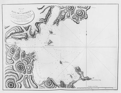 La Bahía de Castries, en el Estrecho de Tartaria, del itinerario de La Pérouse de French School