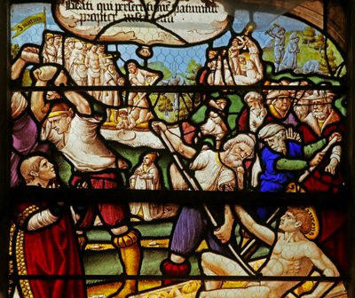 Las bienaventuranzas: Bienaventurados los que sufren persecución por causa de la justicia: el martirio de San Esteban y San Lorenzo de French School