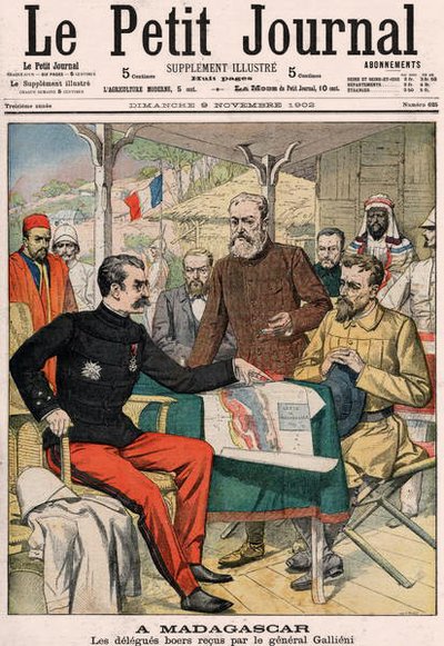La delegación bóer recibida por el General Joseph Simon Gallieni (1849-1916) en Madagascar, portada del suplemento en color de Le Petit Journal n.625, 9 de noviembre de 1902 de French School