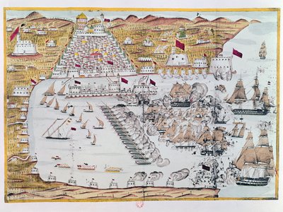 El bombardeo de Argel por las flotas anglo-holandesas el 27 de agosto de 1816 de French School