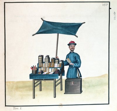El vendedor de libros, de un libro sobre los pregones callejeros de Pekín, c.1785 de French School